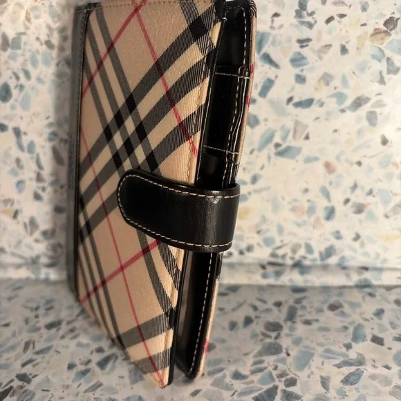 Burberry Beige Plaid Leather-Trim Snap Organizer - Picture 2 of 6